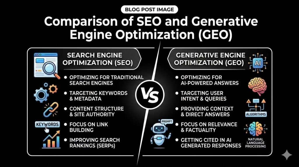 The difference between SEO and Generative Engine Optimization (GEO)